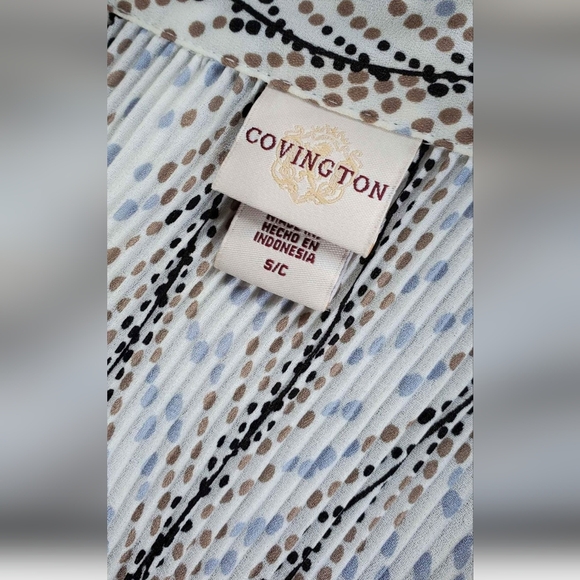 Covington Buttons Up Stretchable Bodycon Polkadot Pleated Shirt Top Blouse Small - Picture 7 of 9